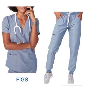 Figs Light Blue Drawstring Jogger Scrub Pants